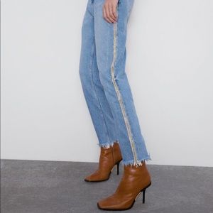 Zara Mom Fit Bejewelled Stripe Jeans